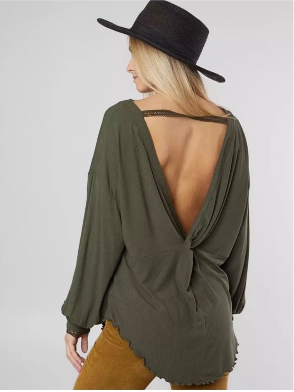 Free People Shimmy Shake Long Sleeve Top Oversized Green Womens XS